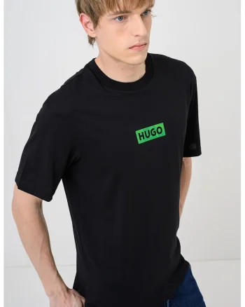 Tricou cu imprimeu si decolteu la baza gatului Nufotee, Negru