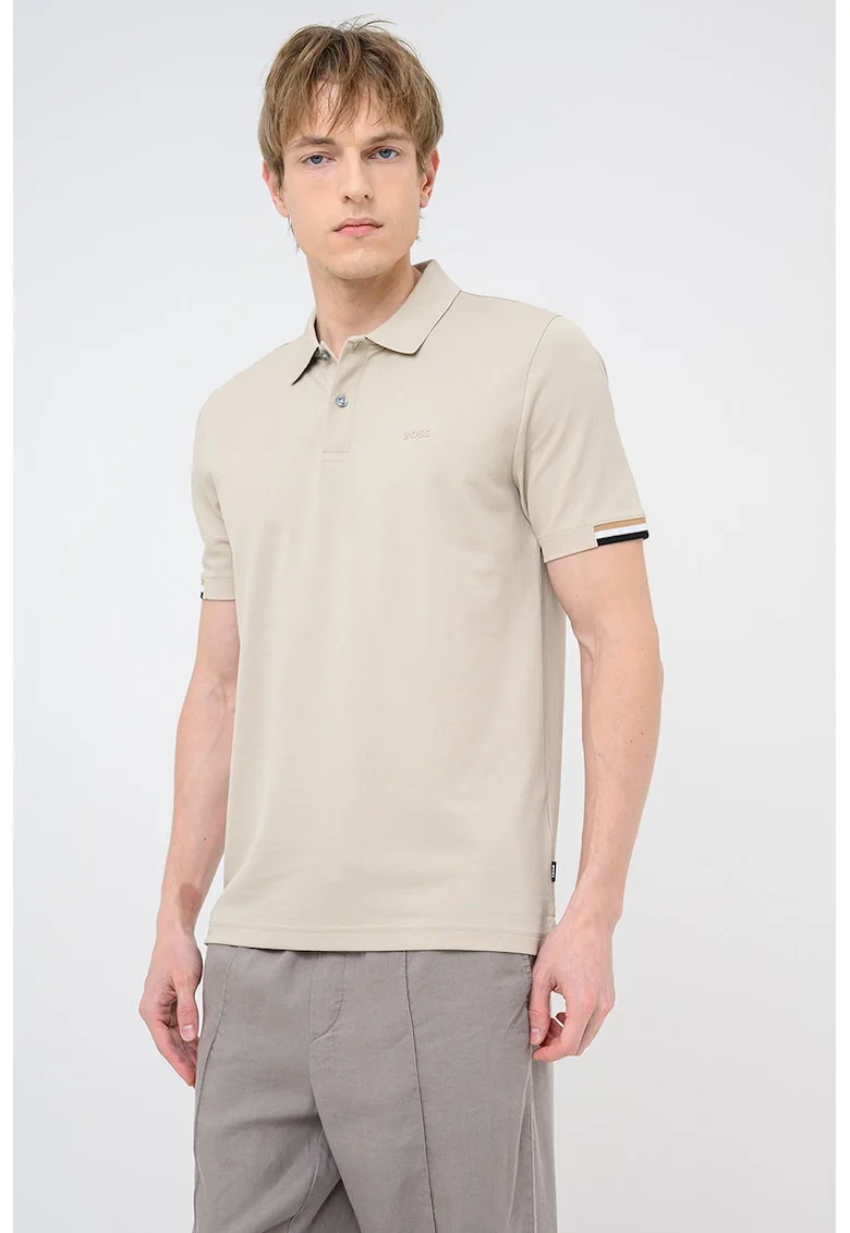 Tricou polo de bumbac pique Parlay, Bej inchis