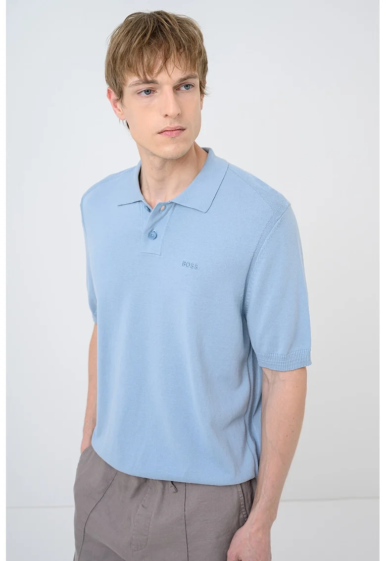 Tricou polo tricotat fin Asac, Albastru pastel