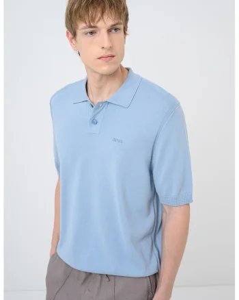 Tricou polo tricotat fin Asac, Albastru pastel
