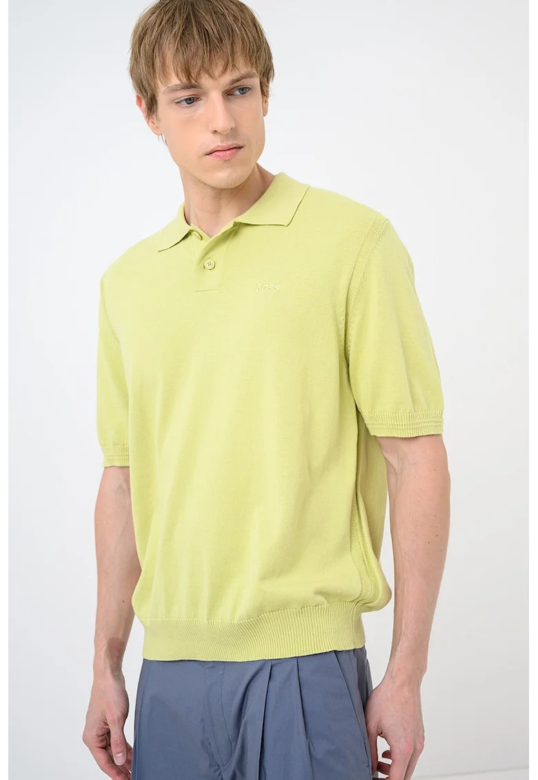 Tricou polo tricotat fin Asac, Verde lime