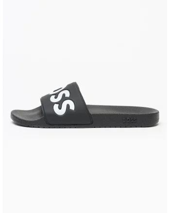 Papuci cu logo Aryeh, Negru stins/Alb optic