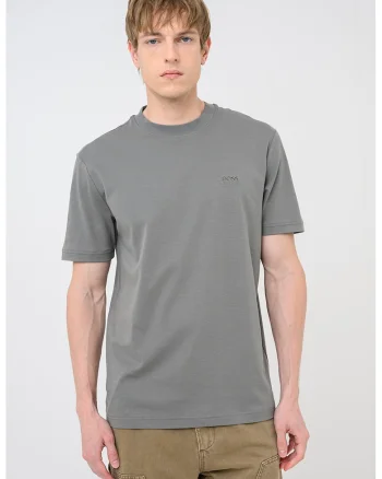 Tricou cu decolteu la baza gatului si logo brodat Interlock, Verde stins