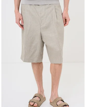 Pantaloni scurti relaxed fit din in cu pliuri frontale Felino, Maro camel