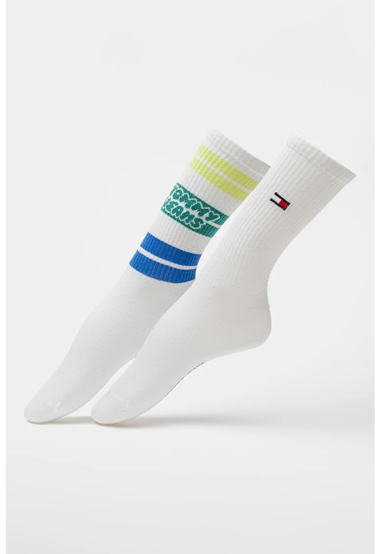 Set de sosete lungi unisex cu logo - 2 perechi, Alb optic/Verde lime/Verde irlandez/Bleumarin