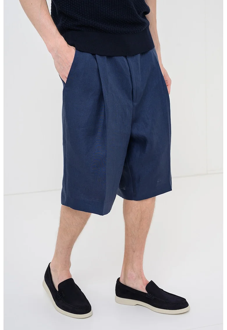 Pantaloni scurti relaxed fit din in cu pliuri frontale Felino, Bleumarin