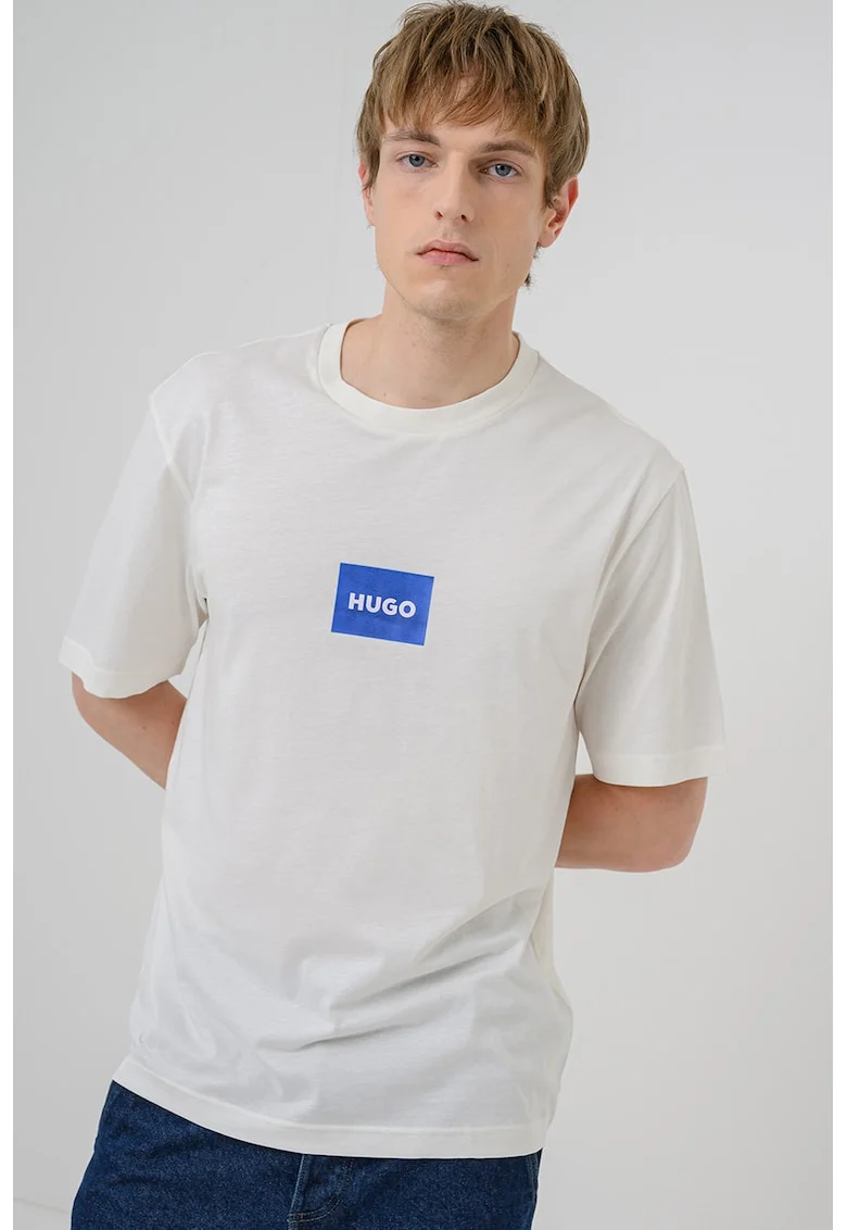 Tricou cu aplicatie logo Nayonix, Alb fildes