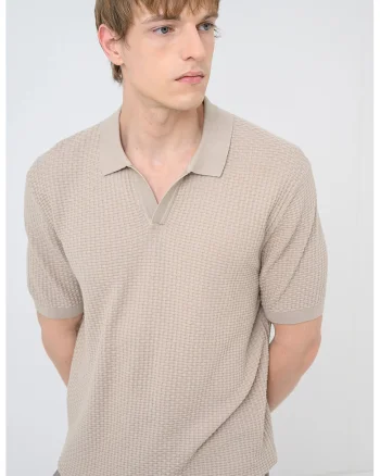 Tricou polo tricotat cu aspect texturat Natalo, Maro taupe deschis