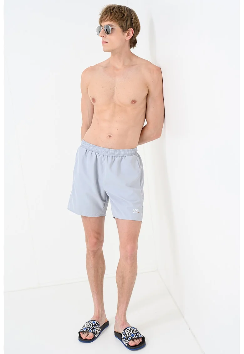 Pantaloni scurti de baie cu logo Swordfish, Gri deschis