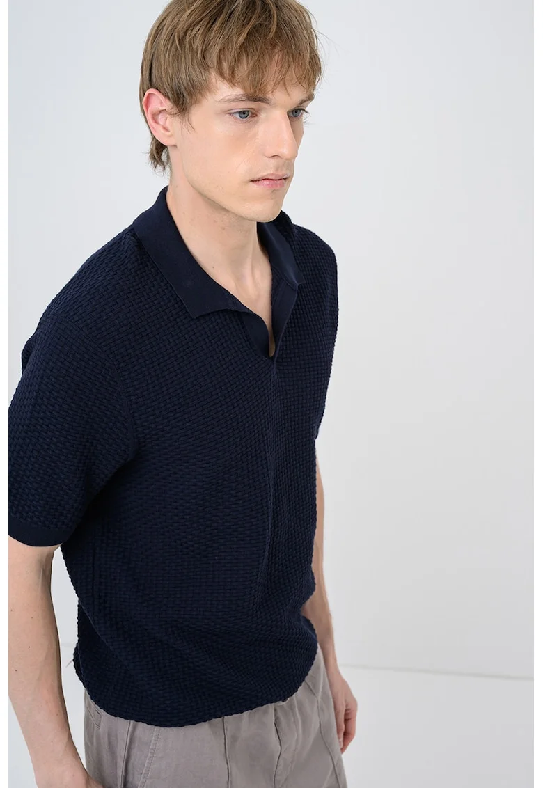 Tricou polo tricotat cu aspect texturat Natalo, Albastru ultramarin