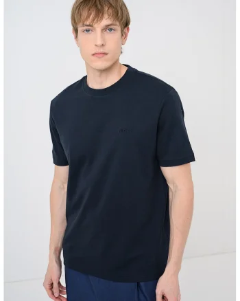 Tricou cu decolteu la baza gatului si logo brodat Interlock, Albastru ultramarin
