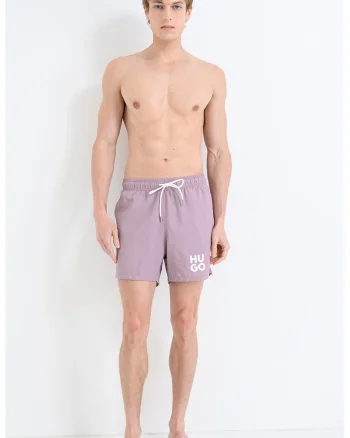 Pantaloni scurti de baie cu imprimeu logo, Lila