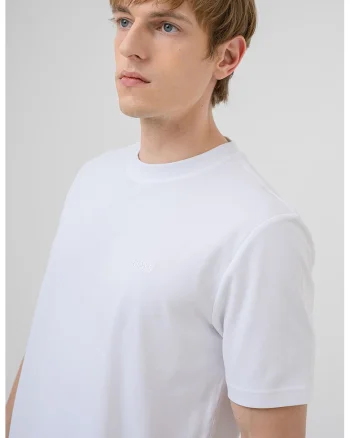 Tricou cu decolteu la baza gatului si logo brodat Interlock, Alb optic