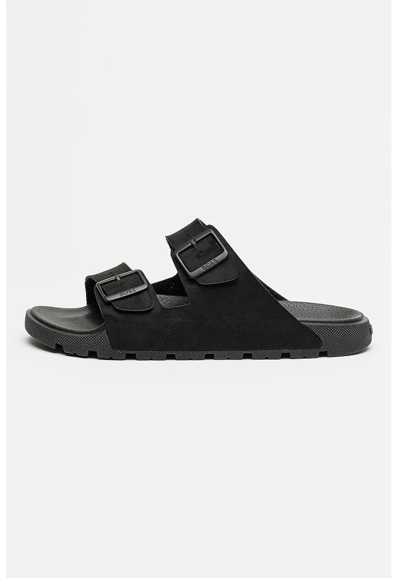 Papuci din piele intoarsa sintetica cu catarama Surfley, Negru