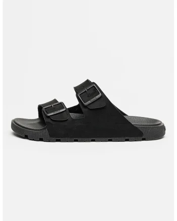 Papuci din piele intoarsa sintetica cu catarama Surfley, Negru