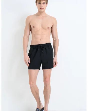 Pantaloni scurti de baie cu buzunare laterale si model uni Beachbar, Negru