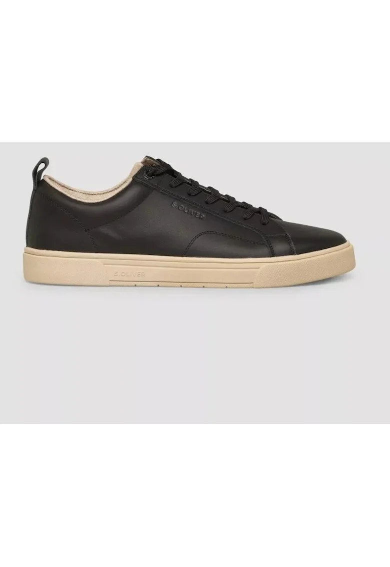 Sneakers barbati, casual din piele naturala, Negru