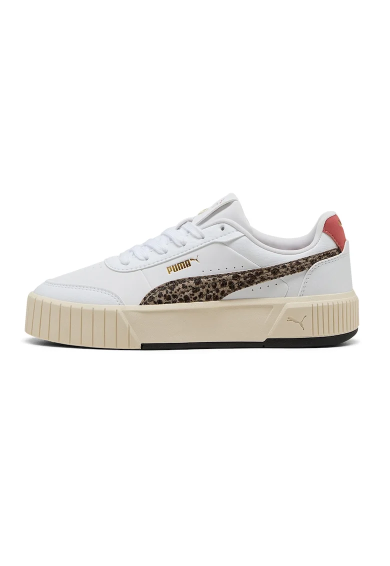 Pantofi sport Carina Mia Animal Flair din piele ecologica, Alb/Maro/Rosu stins