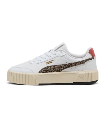 Pantofi sport Carina Mia Animal Flair din piele ecologica, Alb/Maro/Rosu stins