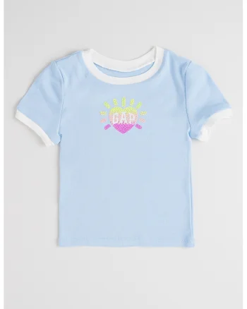 Tricou din bumbac cu imprimeu, Albastru azur/Verde lime