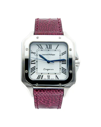 Ceas barbatesc  Conqueror Koh-I-Noor, cadran alb safir, curea piele de strut Dark Orchid, mecanism quartz, inox