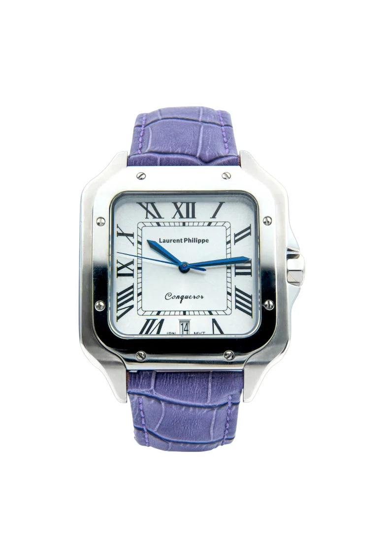 Ceas barbatesc  Conqueror Koh-I-Noor Orchidée Nocturne, cadran alb, curea piele naturala, mecanism quartz, inox