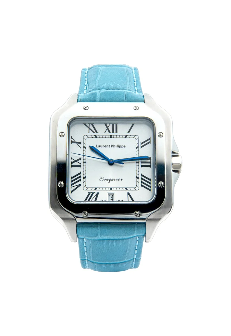 Ceas barbatesc  Conqueror Koh-I-Noor, cadran alb, curea piele naturala Icy Petal, mecanism quartz, inox