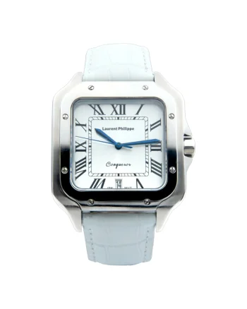 Ceas barbatesc  Conqueror Koh-I-Noor, cadran alb, curea piele naturala Bianco Bianco, mecanism quartz, inox
