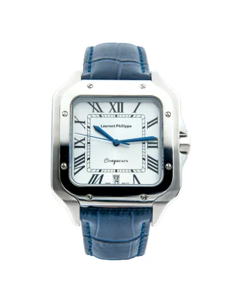 Ceas barbatesc  Conqueror Koh-I-Noor, cadran alb, curea piele naturala Bleu Déviant, mecanism quartz, inox