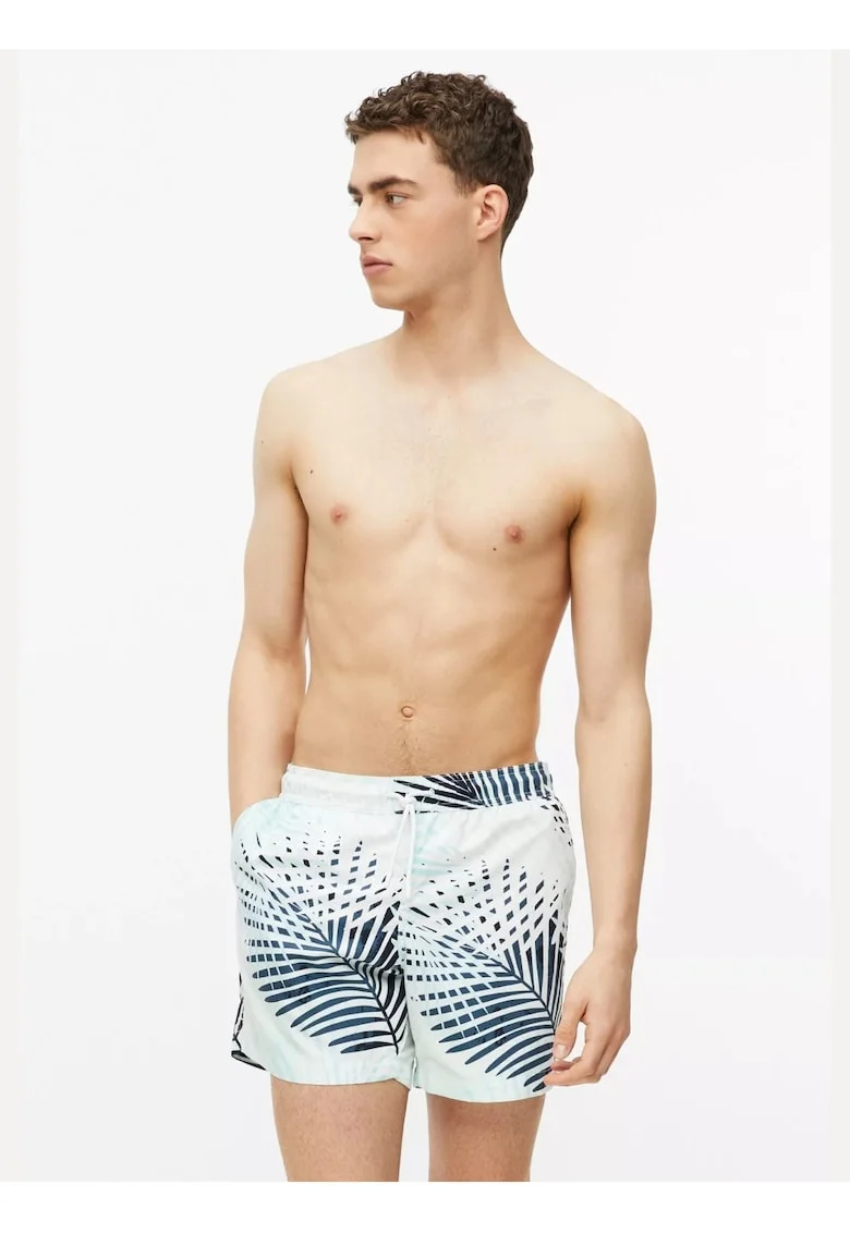 Pantaloni scurti barbati pentru inot cu imprimeu floral, Regular fit, Turcoaz deschis,