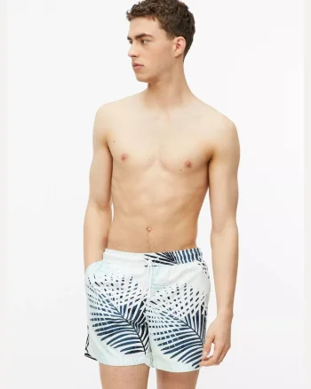 Pantaloni scurti barbati pentru inot cu imprimeu floral, Regular fit, Turcoaz deschis,