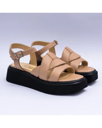 Sandale din piele cu barete, bej, Bej