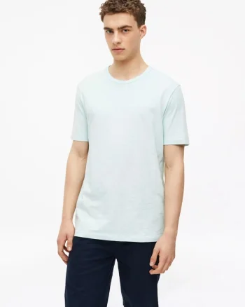 Tricou de bumbac cu decolteu la baza gatului, Albastru glaciar, Turcoaz deschis
