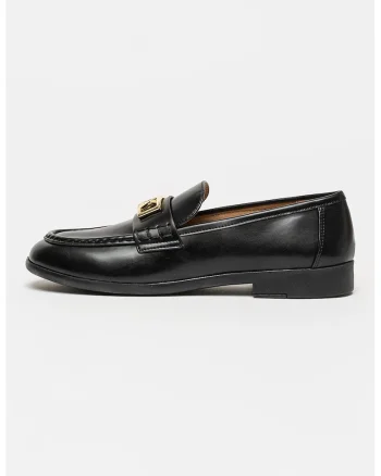 Pantofi loafer de piele ecologica cu logo metalic, Negru