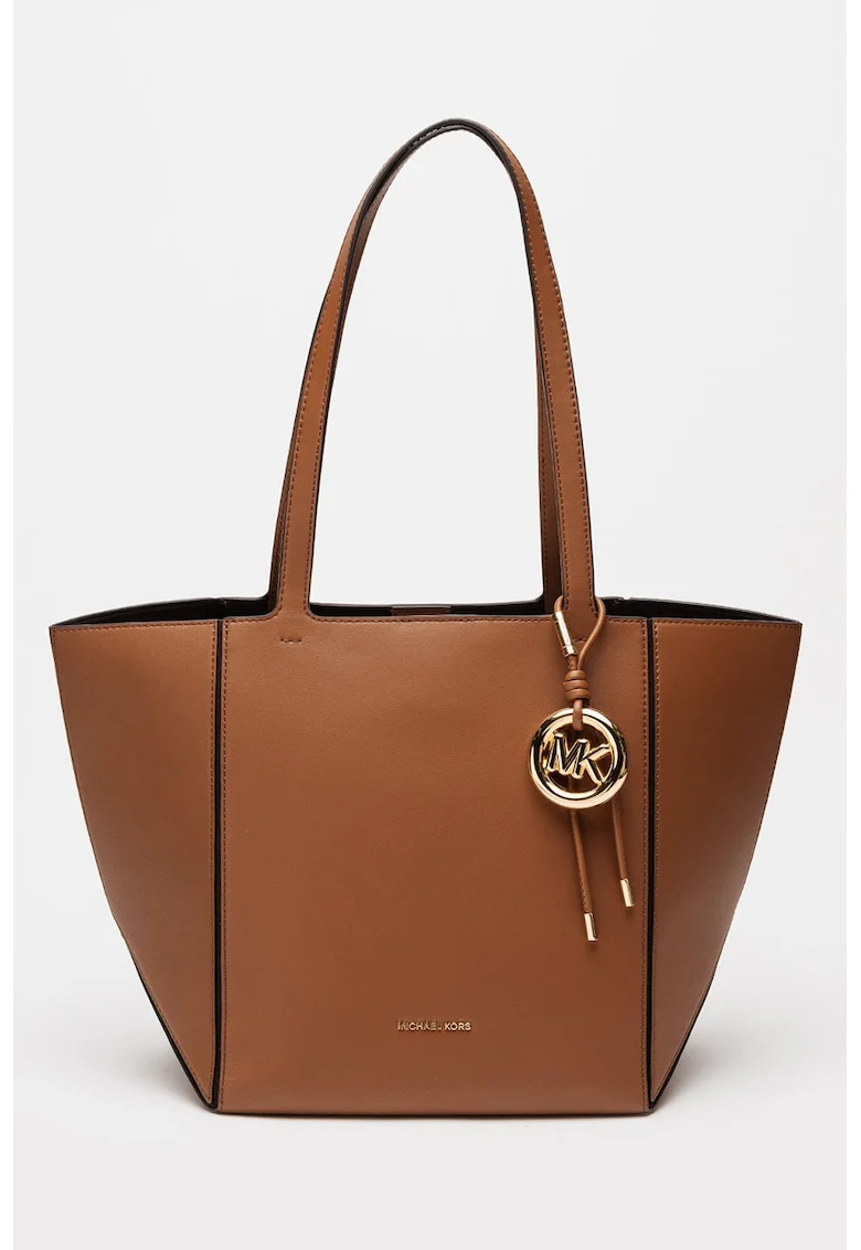 Geanta shopper din piele cu accesoriu logo Jordi, Caramel