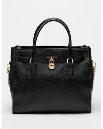 Geanta tote din piele Satchel, Negru