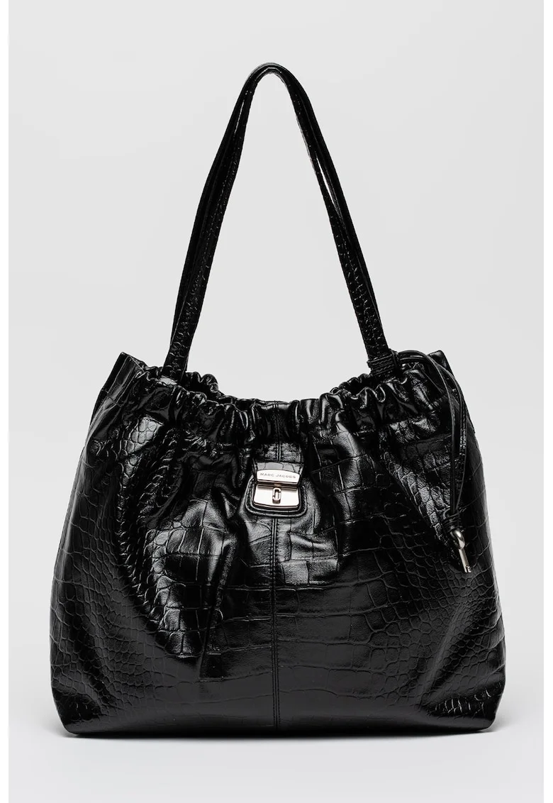 Geanta tote din piele cu aspect de piele de crocodil Cristina, Negru