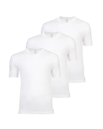 Set de tricouri uni cu decolteu la baza gatului - 3 piese, Alb