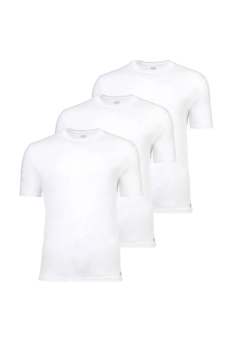 Set de tricouri din amestec de bumbac cu decolteu la baza gatului - 3 piese, Alb