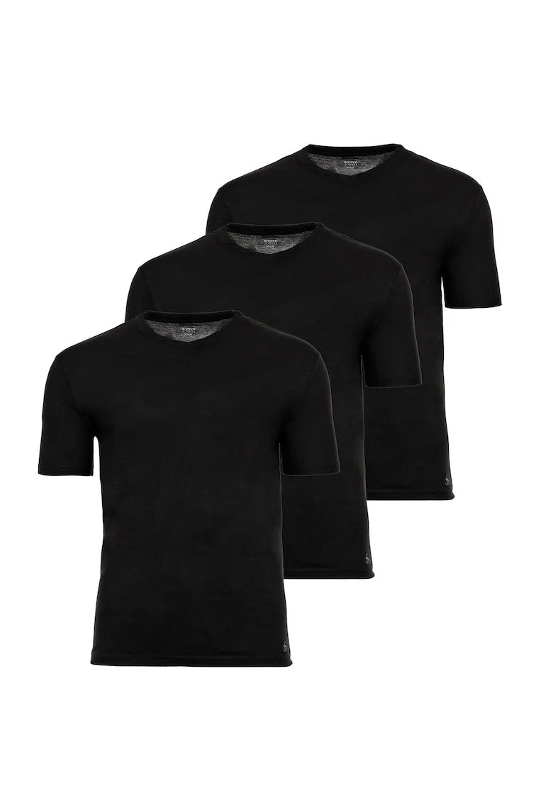 Set de tricouri uni cu decolteu la baza gatului - 3 piese, Negru
