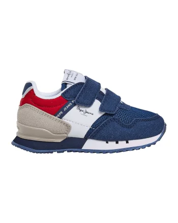 Pantofi sport cu velcro si garnituri de plasa, Rosu/Alb/Bleumarin