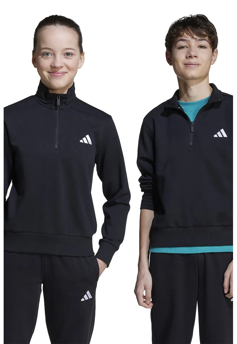 Bluza de trening din amestec de bumbac cu fenta cu fermoar, Negru