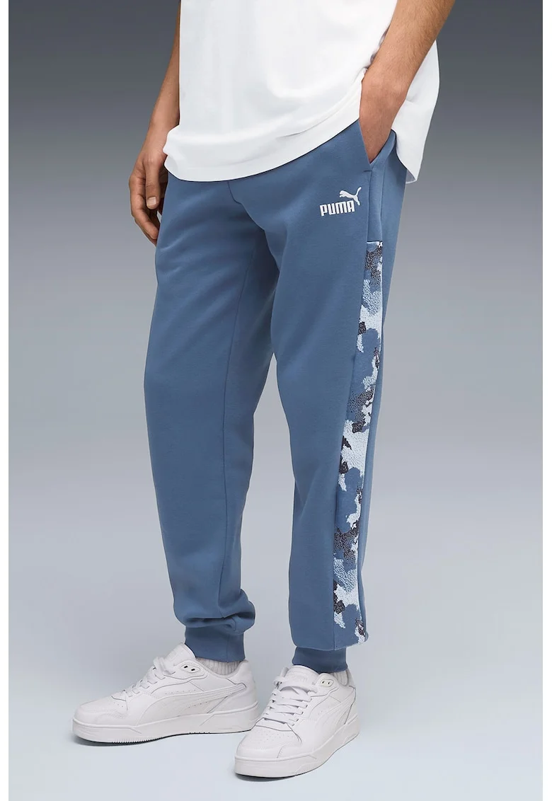 Pantaloni de trening din amestec de bumbac cu buzunare laterale, Albastru prafuit/Gri antracit
