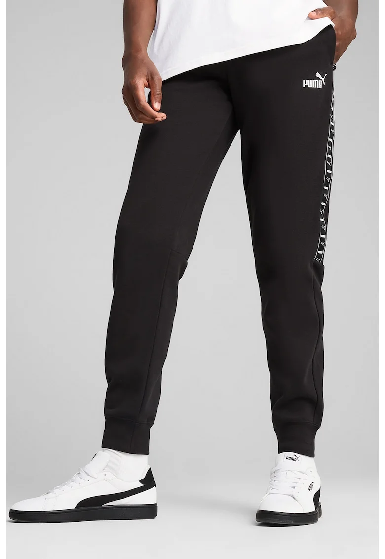 Pantaloni de trening conici cu benzi logo laterale, Negru
