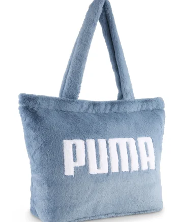 Geanta shopper cu blana sintetica, Alb/Albastru