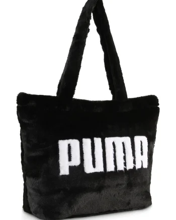 Geanta shopper cu blana sintetica, Alb/Negru
