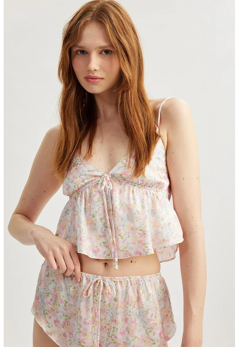 Top de pijama cu model floral, Verde/Roz