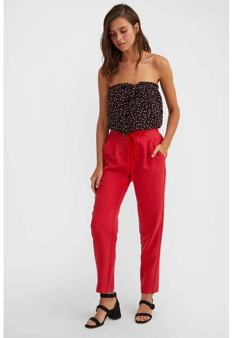 Bluza vaporoasa fara maneci, Rosu/Alb/Negru