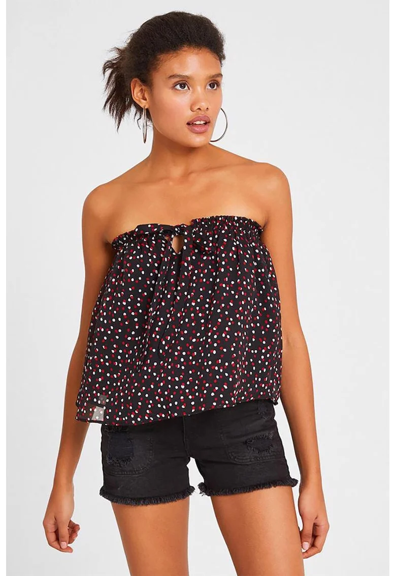 Bluza vaporoasa fara maneci cu buline, Negru/Negru stins