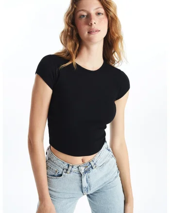 Tricou crop slim fit, Negru